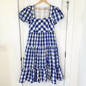 Antonio Melani Dress Women’s Size 12 Blue Gingham Midi Lined Cottagecore Dorothy